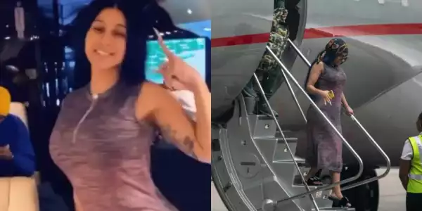 First photos of Cardi B in Lagos as steps down from her private jet (Photos)